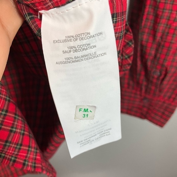 J. Crew Tartan Plaid Ruffled Embellished Buttondown Shirt Red Size 4 T110 - Picture 10 of 10